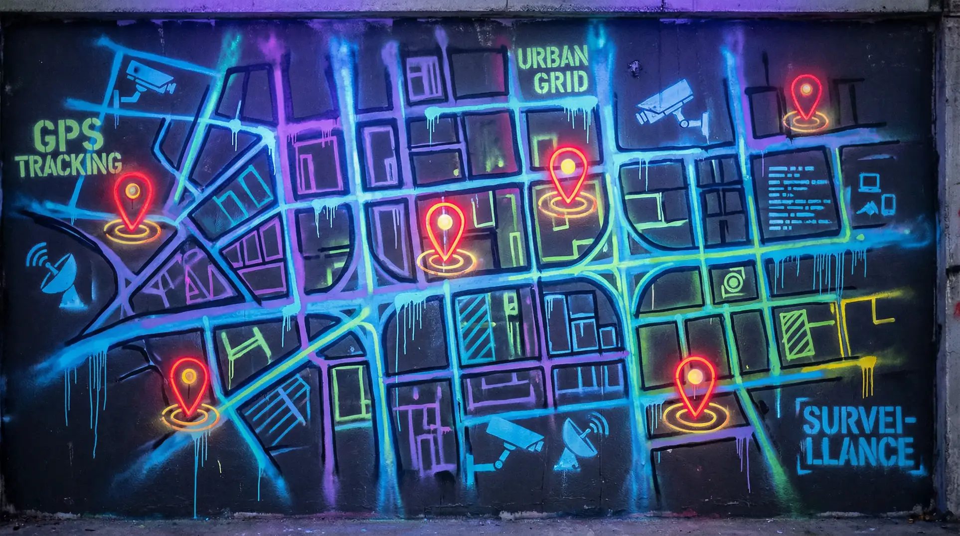 开车晚上污痛痛免费观看 狗仔追踪地图 - 城市涂鸦风格